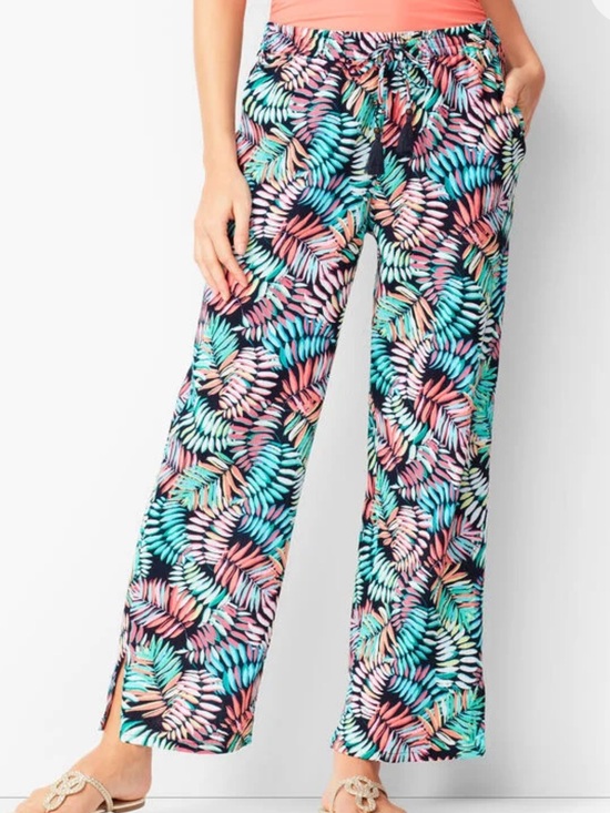 Talbots Pants - Talbots Crinkle Cotton Beach Pants Breezy Palm Print Resort Wear Coastal Medium